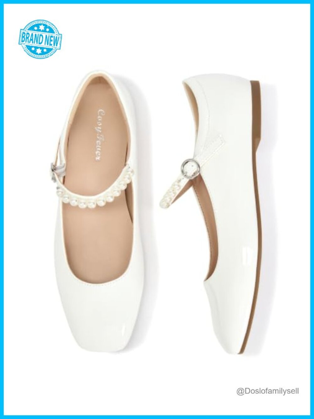Pearl Strap Mary Jane Flats with Cushioned Comfort